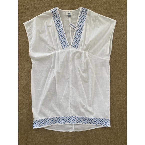 Old Navy Cover Up Tunic Large SS Blue Embroidery NEW - Picture 5 of 9